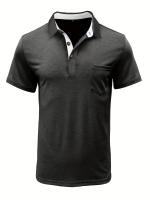 Camisa de manga corta para hombre, camisa de solapa con botones, bolsillo en el pecho, color sólido, a la moda - details 62
