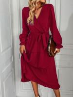 Elegante Vestido Largo de Manga Comprida para Mujer Color Sólido, Estilo A Línea, Belleza Elástica y Bonito - details 8