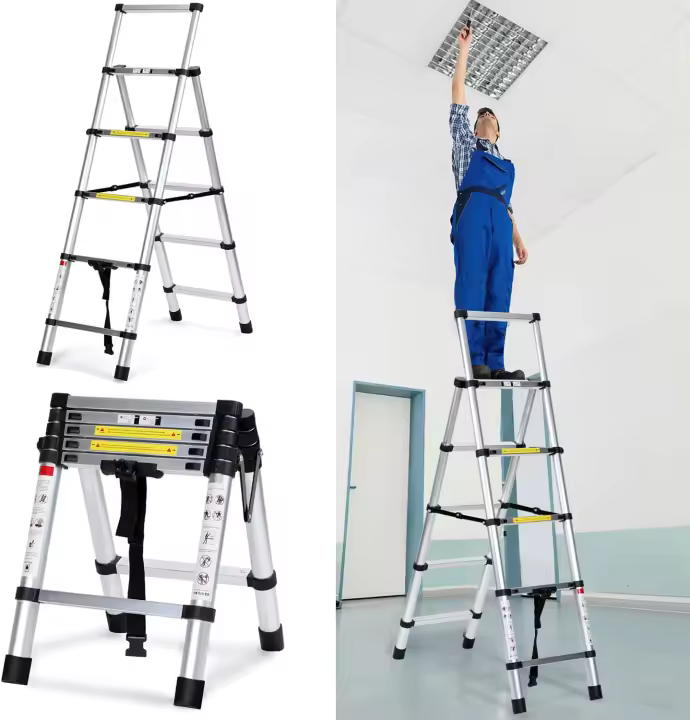 Escalera telescópica de 5 m (2,5 + 2,5), escalera multiusos antideslizante, escaleras telescópicas portátiles de aluminio, carga máxima 150 kg (negro) - 1