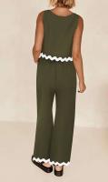 Conjunto de Pantalones de Moda de Cintura Alta y Piernas Anchos Camiseta Corta sin Mangas - details 12