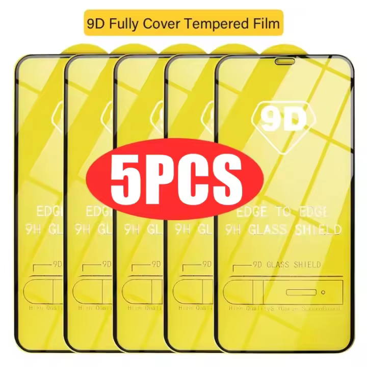 Protector de Pantalla de Vidrio Templado 9D 5Pcs para iPhone 13, 11, 12, 15, 14 Pro Max, 8 Plus - 1