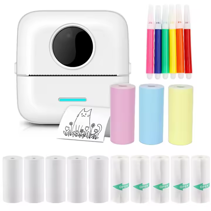 Mini impresora térmica de bolsillo con Bluetooth, dispositivo de impresión portátil con 13 rollos de papel para diario, álbum de recortes DIY, viaje - 1