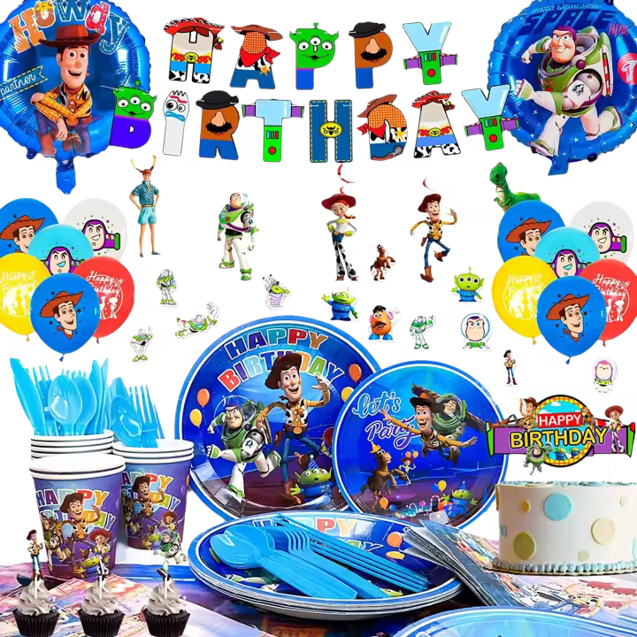 Set de Suministros de Fiesta de Cumpleaños de 167 Piezas Globos, Adornos de Tarta, Manteles de Mesa, Tazas, Servilletas - 1