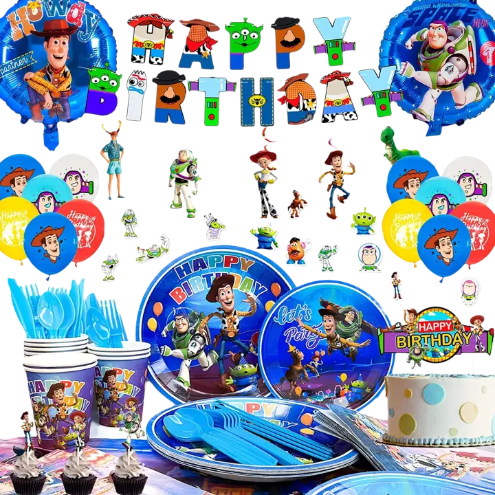 Set de Suministros de Fiesta de Cumpleaños de 167 Piezas Globos, Adornos de Tarta, Manteles de Mesa, Tazas, Servilletas - 1