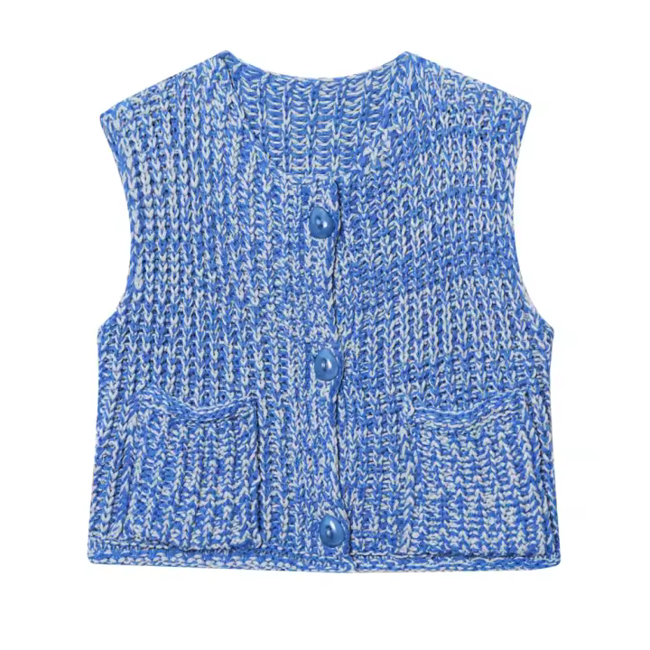 PB & ZA-Chaleco de punto versátil e informal para mujer, chaleco de punto sin mangas con aguja gruesa y cuello redondo, novedad de verano 2025 - 1