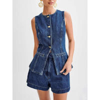 Conjunto de mezclilla sin mangas de moda casual de primavera/verano para mujer. - details 8