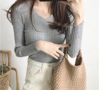 Suéter Sexy ajustado con cuello en V para mujer Manga larga de punto con parte inferior suave - details 34