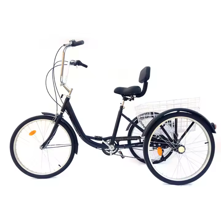 Triciclo de 3 Ruedas para Adultos Bicicleta de 6 Velocidades con Cesto Blanco, Negro, Amarillo, Oro - 1