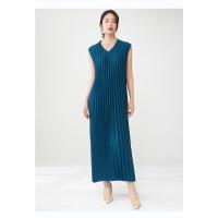 Vestido plisado para mujer, verano, nuevo, suelto, cuello en V, falda de talla grande, temperamento elegante - details 31