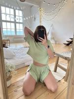 SURI Pijama Camiseta Manga Larga con Pantalón Corto, Pijama, Conjunto de 2 Piezas, Cuello Redondo Suelto, Decoración del Hogar, Pijama Mujer - details 22