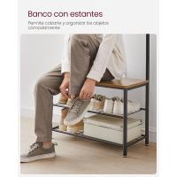 Perchero con Estante para Zapatos, Mueble de Entrada con Banco, 3 en 1, Marco de Acero, para Entrada y Pasillo, 32 x 70 x 177 cm, Estilo Industrial, Marrón Castaño y Negro HSR041B41 - details 5