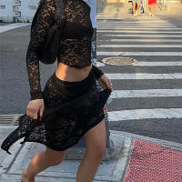 BUNO-Conjunto de 2 piezas para mujer, Tops cortos finos de manga larga, faldas con dobladillo hipotenusa, ropa de fiesta a juego - details 3