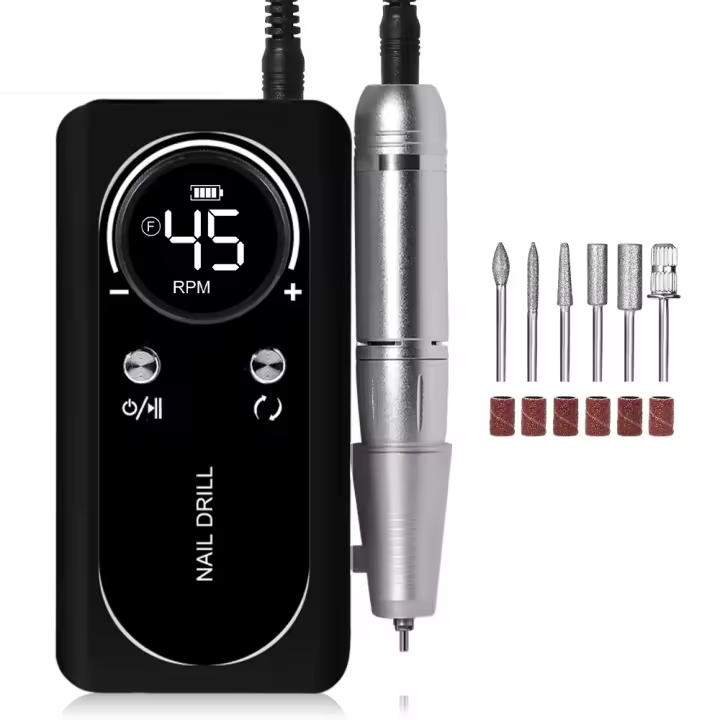 Lima de uñas eléctrica profesional, taladro de uñas portátil inalámbrico de 45000 RPM, máquina de lima de uñas recargable para esmalte de uñas de gel acrílico, juego de arte de uñas para el hogar - 1