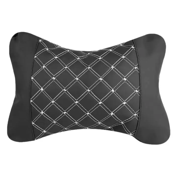 Reposacabezas tejido de cuero PU para automóvil, cojín para reposacabezas, soporte para asiento, accesorios, almohada de seguridad negra, decoración universal - 1
