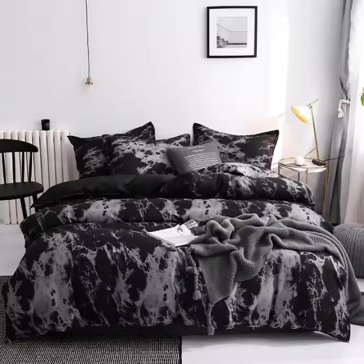 Juego de Ropa de Cama de Lujo Moderno para Pareja Negro con Funda de Almohada para Cama Doble Queen/King y Cama Individual Conjunto de 3 Piezas - 1