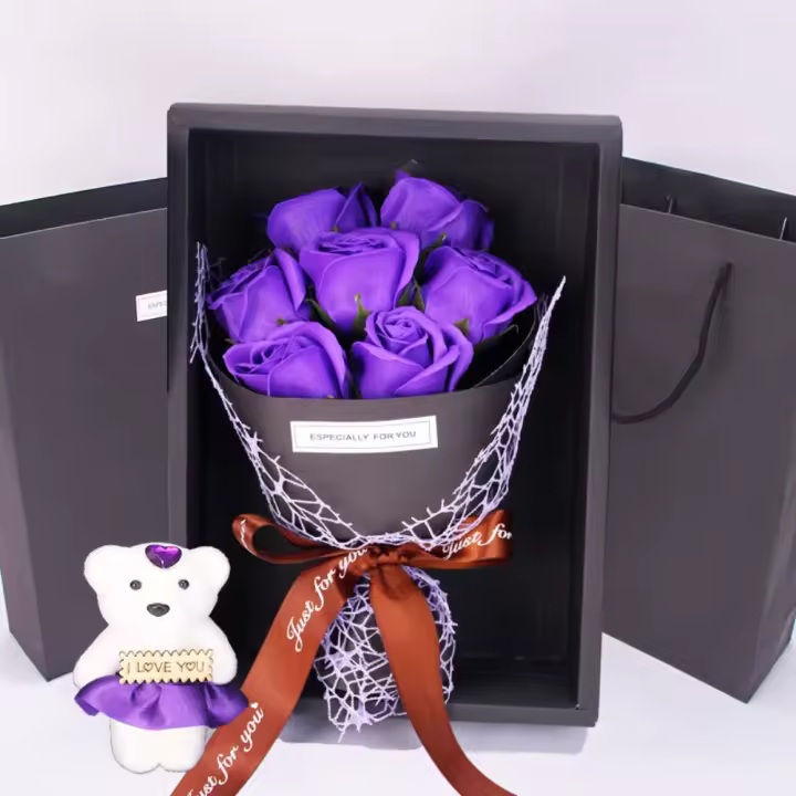 Regalos 7 cabezas flores ramo de rosas artificiales mano sosteniendo jabón flor flores artificiales decoración de boda - 1