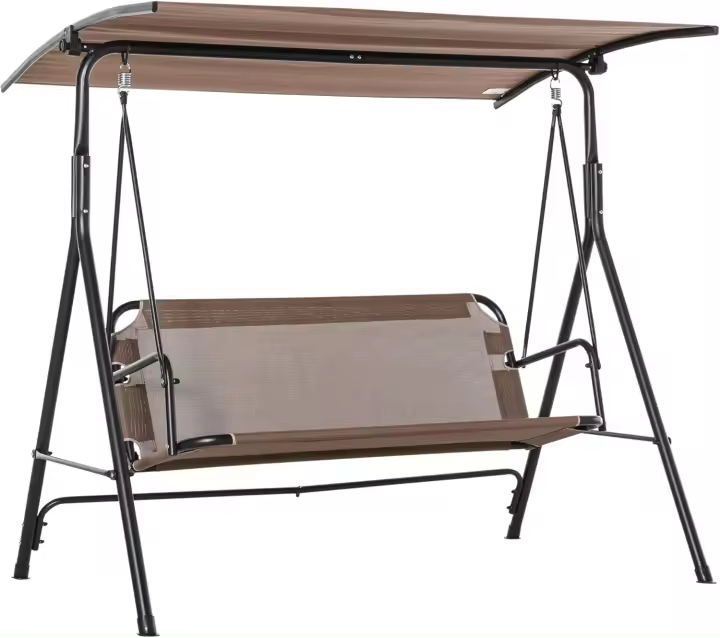 Columpio de jardín exterior de 2 plazas, silla balancín con parasol, techo ajustable en ángulo, terraza, balcón exterior, carga 200 kg, 172x110x155 cm, marrón - 1