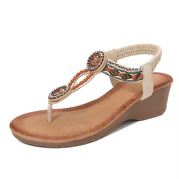 Sandalia de Cuña Mujer 2025 Boho Chic con Cristales - Plataforma Cómoda para Playa, Fiesta y Diario, Zapatos de Verano Elegantes Moda Primavera-Verano - 1