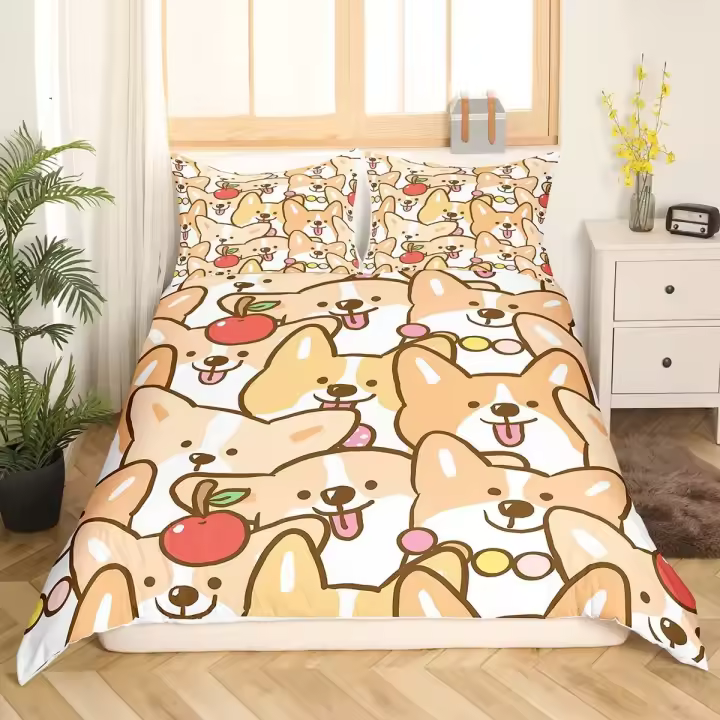 Funda de edredón para niños, juego de cama con diseño de perro, ropa de cama, funda de edredón para perros de dibujos animados, para niños, niñas, niños, mascotas, cachorros, animales, funda nórdica de poliéster - 1
