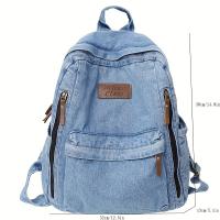 Mochila con detalle de parche de letras, Bolsa Escolar con cremallera, elegante mochila para portátil de gran capacidad para trabajo y viajes - details 2