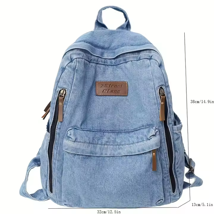 Mochila con detalle de parche de letras, Bolsa Escolar con cremallera, elegante mochila para portátil de gran capacidad para trabajo y viajes - 1