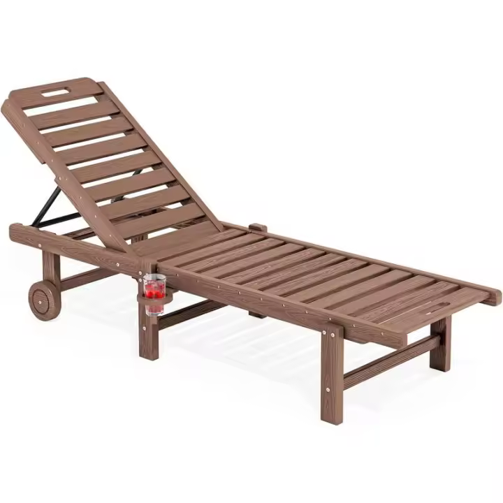 SERWALL Silla de patio, respaldo ajustable de 78 pulgadas de largo para exteriores, 5 posiciones, sillón de HDPE con ruedas y taza - 1