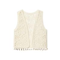 PB&ZA2025shell decoración borla cuello en V tejido sin mangas nicho estilo de vacaciones chaleco chaleco top ropa de verano para mujer - details 1