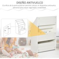 Mueble Libre para Niños 3 Compartimentos, 2 Cubos y Cajón Móvil 4 Ruedas Blanco - details 1