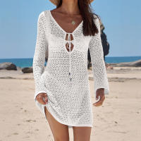 Nuevo sexy ahuecado con cuello en V de manga larga de punto falda para la playa bikini traje de baño cubrir ropa de protección solar para mujeres - details 4