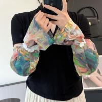 Hebilla de estilo chino impresa mangas de seda de hielo Anti-UV aislamiento UV gasa protector solar manga flor protección solar - details 10