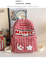 Mochila retro de gran capacidad, roja y blanca a cuadros, estilo universitario KT, mochila escolar japonesa, bonita mochila para chica. - details 4