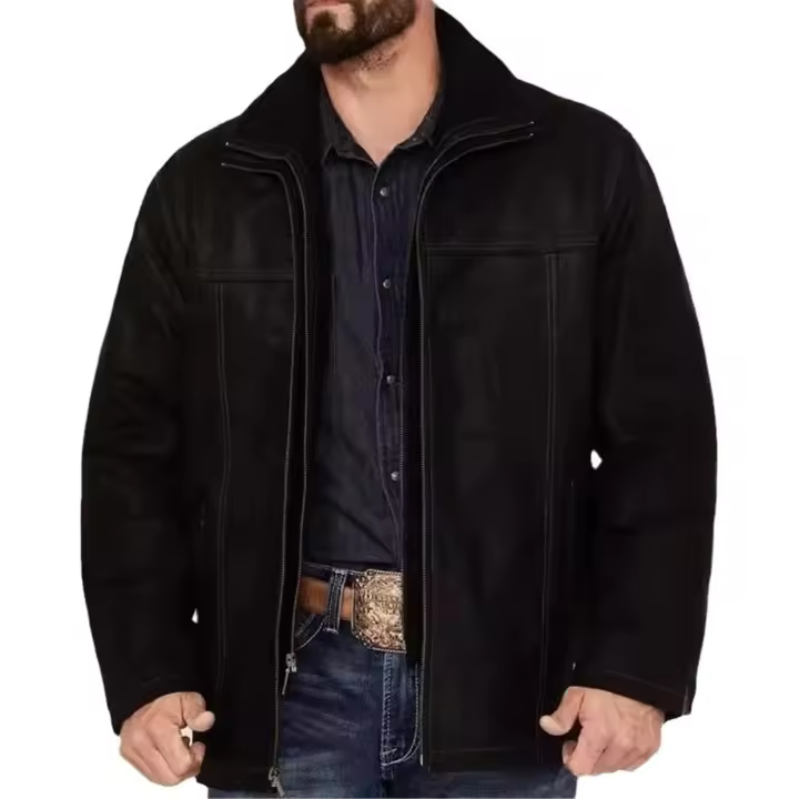 Chaqueta vaquera de manga larga para hombre, top negro - 1