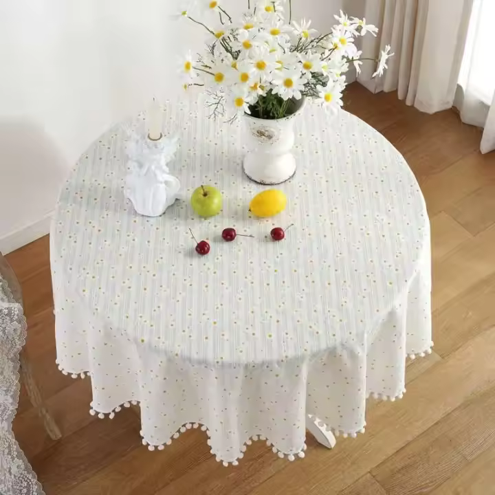 Mantel circular de algodón con borlas, decoración de cocina, comedor y mesa usada, con tapa circular para piscinas - 1