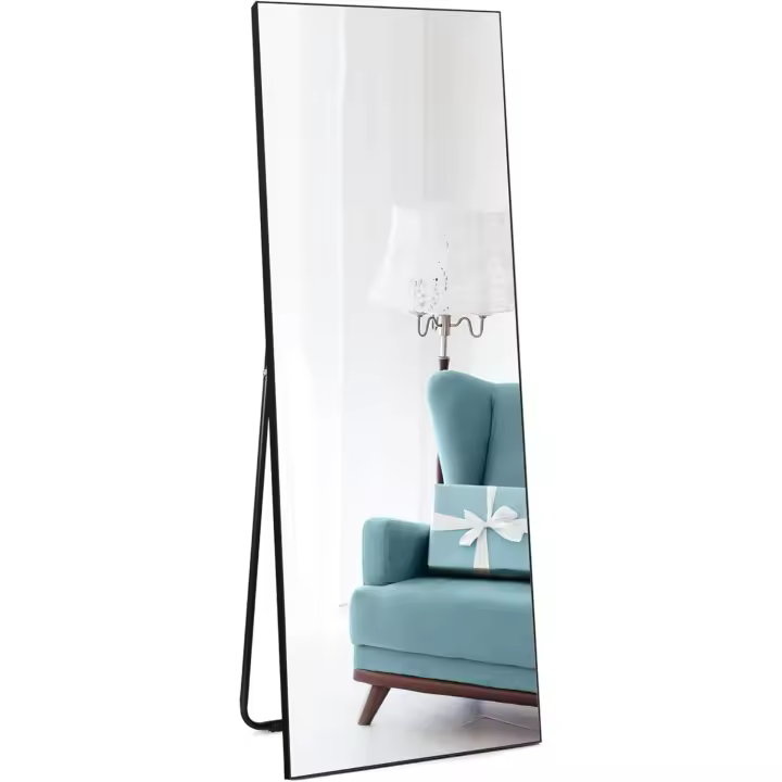 Espejo Grande de Cuerpo Completo 140x51cm Marco Negro Espejo de Cristal Templado de Alta Definición - 1
