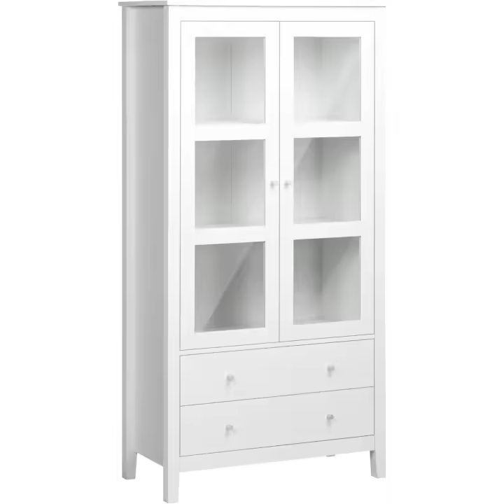 Vitrina de Salón Aparador de Cocina con 2 Puertas de Vidrio Templado 3 Estantes 2 Cajones y Bisagras de Cierre Suave para Comedor Oficina 80x40x160 cm Blanco - 1