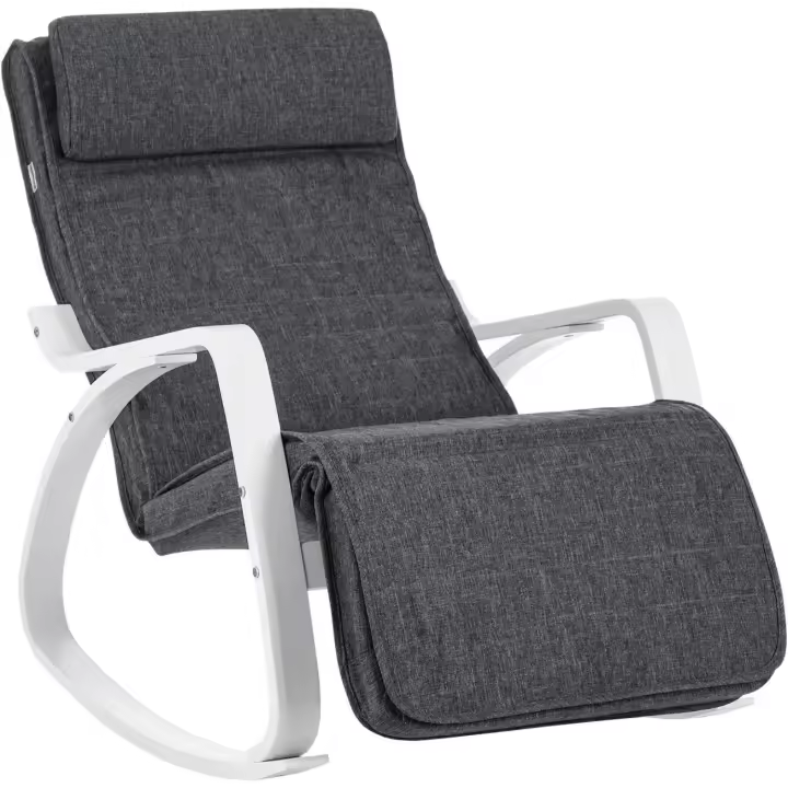 Silla Mecedora de Madera de Abedul Silla Mecedora Ajustable con 5 Posiciones, Carga Máxima 150 kg, para Dormitorio, Salón Gris Oscuro y Blanco LYY011G01 - 1