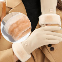 Guantes gruesos de cuero de felpa para mujer, guantes cálidos de esquí al aire libre, elegantes e informales para pantalla táctil, moda de invierno - details 5