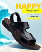 Sandalias de cuero suave de verano para hombre, sandalias antideslizantes informales con punta abierta para exteriores, sandalias deportivas cómodas para playa - details 5