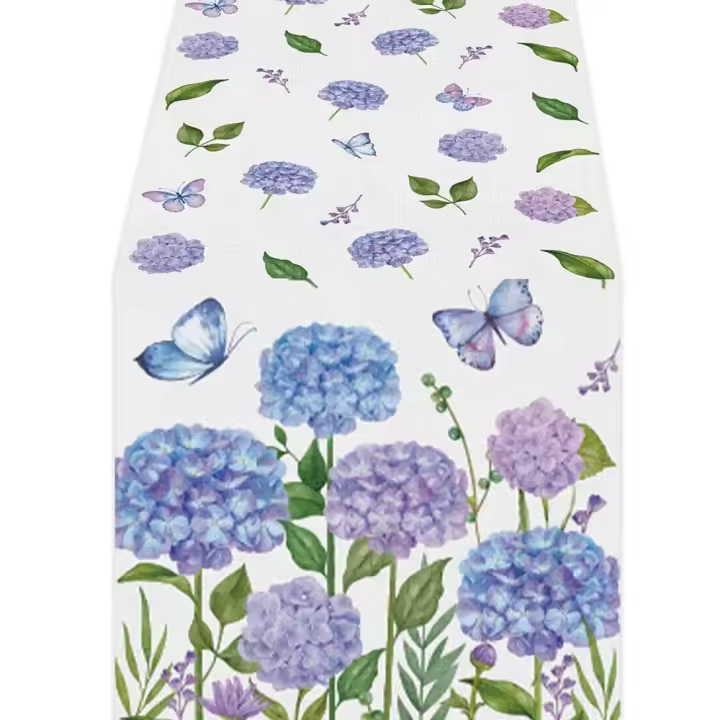 Camino de mesa de comedor con bola de lino bordada, cubierta rectangular, patrón floral, ancho inverso, 183cm - 1