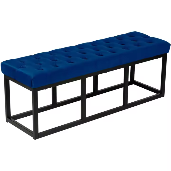 Polson En Terciopelo I Banqueta Otomana En Estilo Terciopelo con Base Metálica Cuadrada I Banco Decorativo, Color:Negro, Tamaño:120 cm - 1