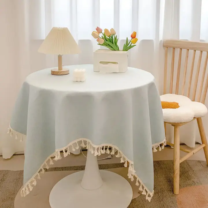 Mantel Rústico con Borlas Mantel de Algodón y Lino para Mesas de Recepción, Té Bohemio, Cena - 1