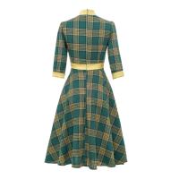 Vestido Midi de Cuello Alto con Lazo de Cuadros Retro Moda de Invierno para Mujeres Hepburn - details 9