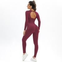 Conjunto de Yoga sin costuras para mujer, ropa deportiva de entrenamiento para gimnasio, Top corto de manga larga, Leggings de cintura alta, trajes deportivos de 2 piezas - details 14