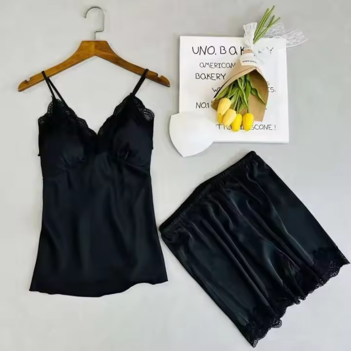 Conjunto de 5 piezas para mujer, vestido de novia de dama de honor, ropa de dormir de satén Ence, ropa de dormir sexy - 1