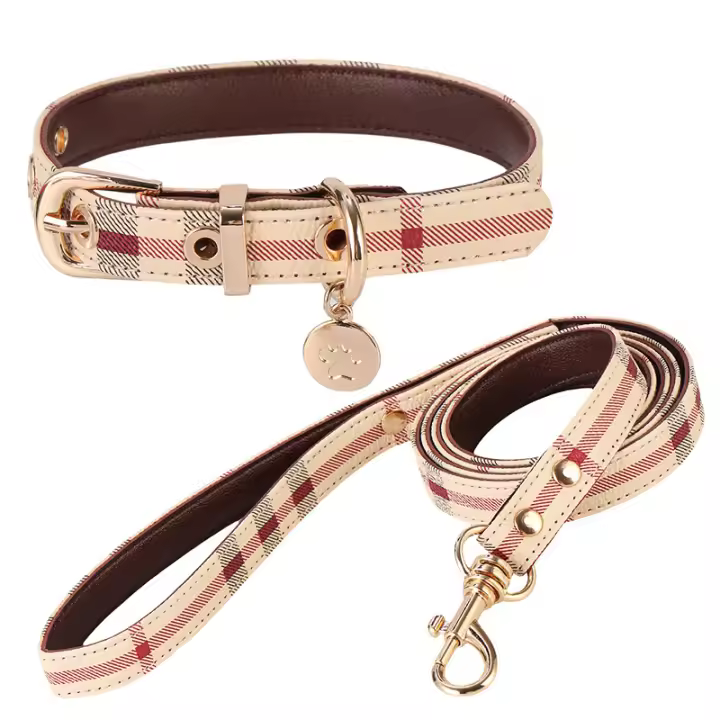 Conjunto de Collar y cuerda de tracción de piel sintética para mascotas pequeñas, peluche de moda - 1