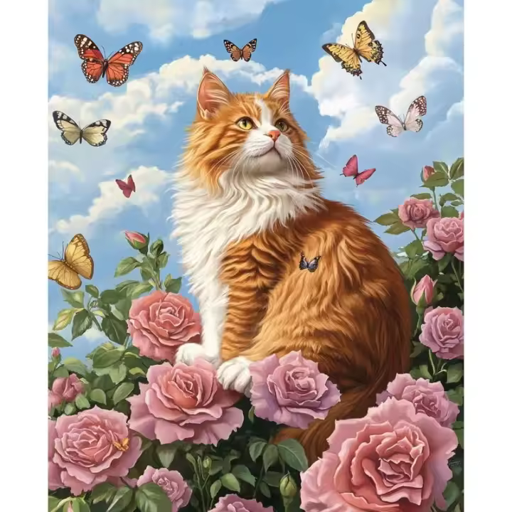 RUOPOTY-pintura artesanal por números, imagen de gato y flor, pintura acrílica para colorear por números, pintada a mano, moderna - 1