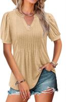Camiseta informal de verano 2025 con cuello en V y manga de burbuja doblada - details 3