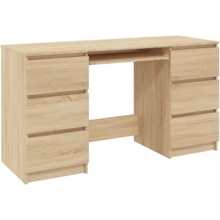 Escritorio Mesa Trabajo Estudio Muebles de Oficina Despacho Ordenador Decoración Capacidad de Almacenamiento de Madera Contrachapada Roble - 1