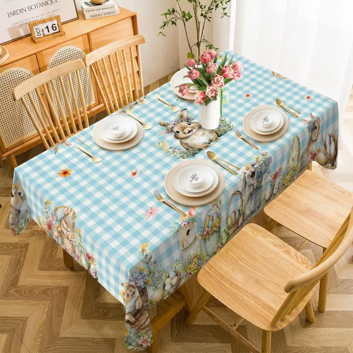 Mantel de Pascua a Cuadros de Búfalo Cubierta de Mesa Lavable para Fiesta en Granja al Aire Libre - 1