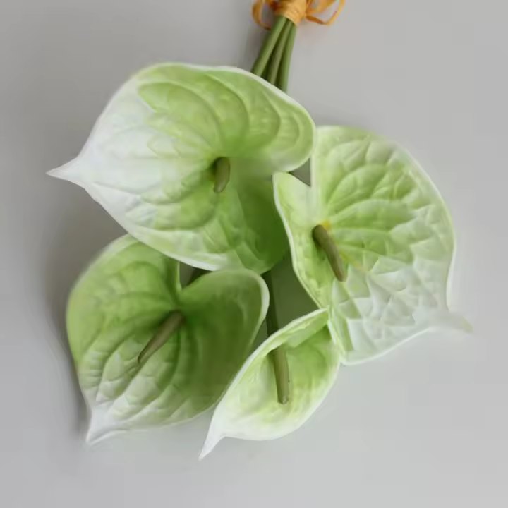 4 Uds. De artesanías de plantas, ramo de anturio de tacto Real, ramo Artificial Flexible hecho a mano para Navidad - 1
